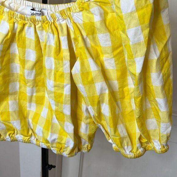 Color Me Courtney Kris Yellow Gingham Off Shoulder Puff Sleeve Crop Top Size Sma - Picture 3 of 6
